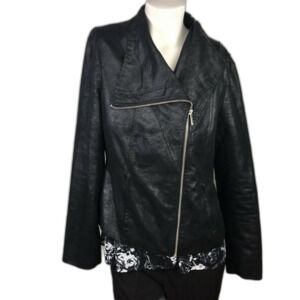 Calvin Klein Black Metallic Moto Micro Suede Jacket Motorcycle Zip Up Blazer S